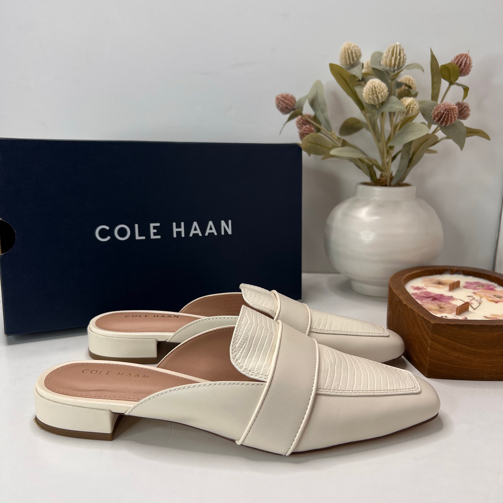 Cole Haan Cream Leather Slip-On Loafers